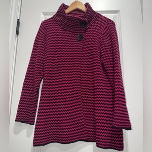 Habitat Black and Pink Knit Wide Neck‎ Asymmetrical Hem Side Button Sweater